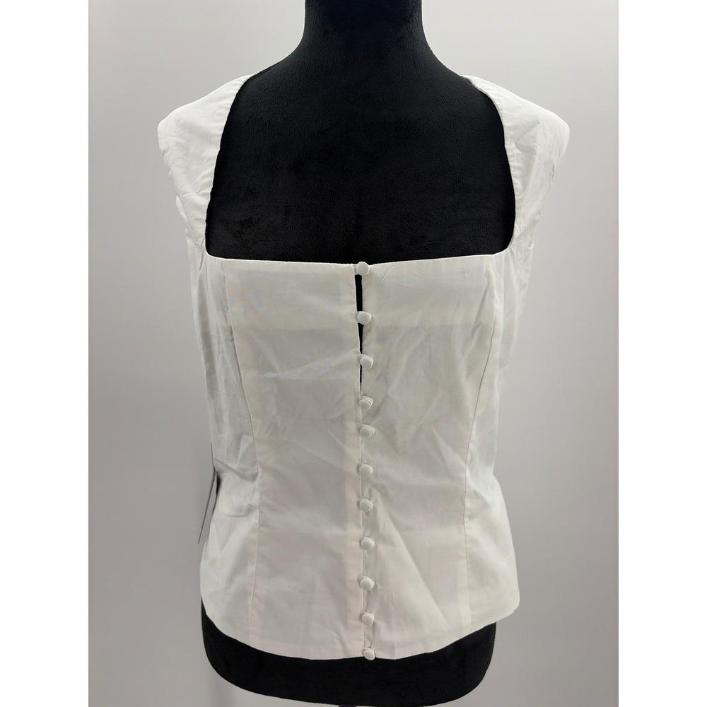 Lulus‎ White Cotton Corset Top Square Neck Button Front Sleeveless Size M NEW